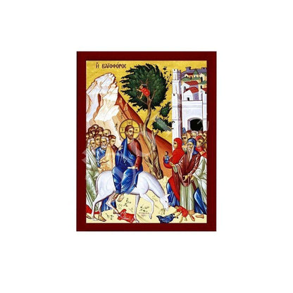 Palm Sunday Jesus Christ icon, Handmade Greek Orthodox icon of Jesus Christ Triumphal Entry, Byzantine art wall hanging on wood plaque icon - TheHolyArt