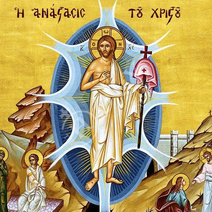 Resurrection Jesus Christ icon, Handmade Greek Orthodox icon, Byzantine art wall hanging of our Lord rising from the dead, religious decor - TheHolyArt