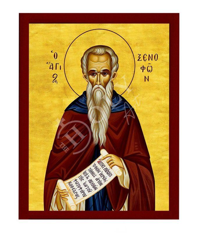 Saint Xenophon icon, Handmade Greek Orthodox icon of St Xenofon, Byzantine art wall hanging icon on wood plaque, religious decor TheHolyArt