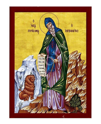 Saint Gerasimos icon, Handmade Greek Orthodox icon of St Gerasimus of Jordan, Byzantine art wall hanging on wood plaque religious decor gift - TheHolyArt
