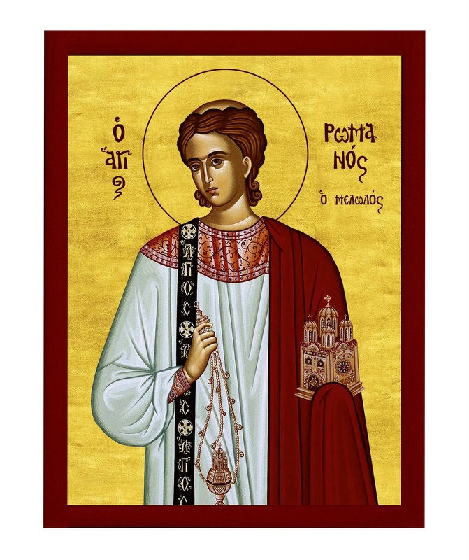 Saint Roman icon, Handmade Greek Orthodox icon of St Romanos the Melodist, Byzantine art wall hanging icon on wood plaque, religious gift TheHolyArt