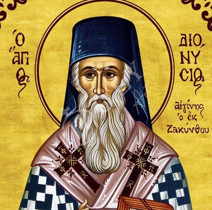Saint Dionysius icon, Handmade Greek Orthodox icon of St Dionysios of Zakynthos, Byzantine art wall hanging icon plaque, religious gift - TheHolyArt