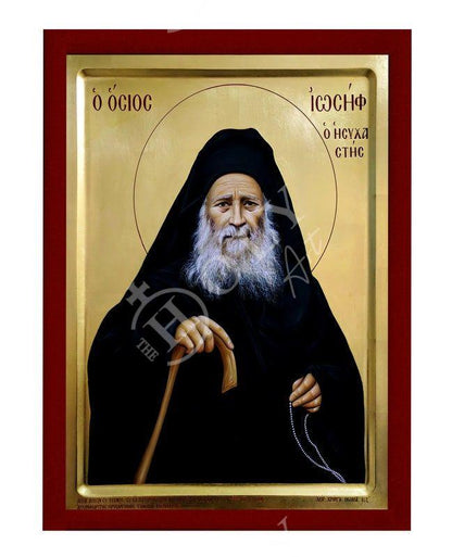 Saint Joseph icon, Handmade Greek Orthodox icon of St Joseph Hesychast of Mt Athos, Byzantine art wall hanging wood plaque, religious gift - TheHolyArt