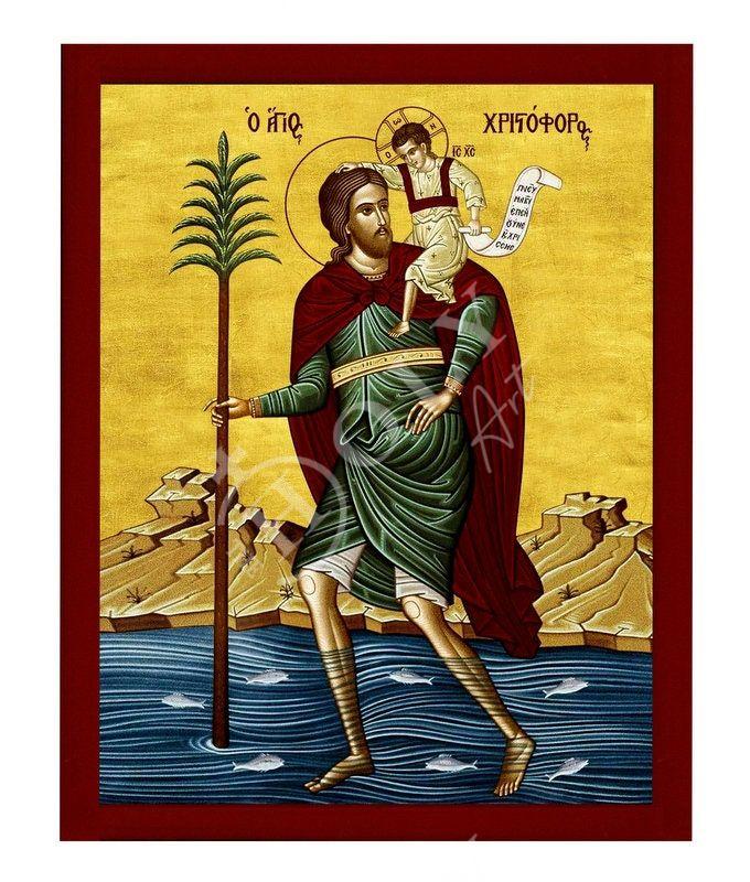 Saint Christopher icon, Handmade Greek Orthodox icon of Martyr Christopher of Lycea, Byzantine art wall hanging on wood plaque TheHolyArt