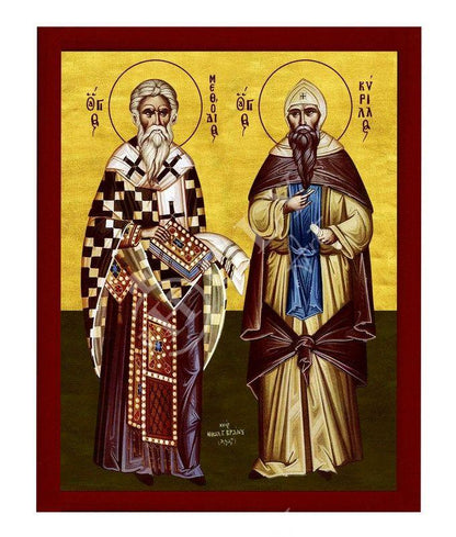 Saints Cyril and Methodius icon, Handmade Greek Orthodox icon of the Theologians, Byzantine art wall hanging wood plaque, religious decor - TheHolyArt