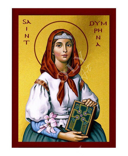 Saint Dymphna icon, Handmade Greek Orthodox icon St Dymphna, Religious Byzantine art wall hanging on wood plaque icon, religious gift - TheHolyArt