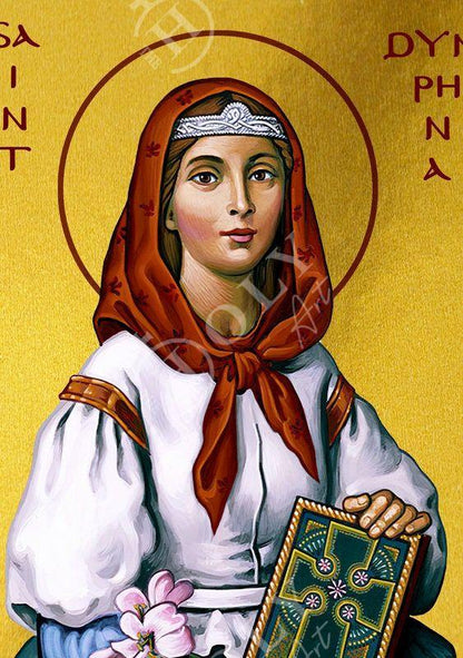 Saint Dymphna icon, Handmade Greek Orthodox icon St Dymphna, Religious Byzantine art wall hanging on wood plaque icon, religious gift - TheHolyArt