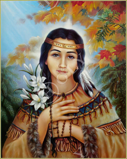 Saint Kateri icon, Handmade Greek Catholic icon St Kateri Tekakwitha, Religious art wall hanging on wood plaque icon, religious gift - TheHolyArt
