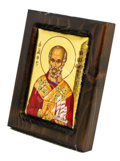 Saint Nicholas icon, Handmade Greek Orthodox icon of St Nick, Byzantine art wall hanging icon on wood plaque w/ gold leaf, religious decor - TheHolyArt