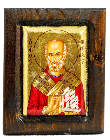 Saint Nicholas icon, Handmade Greek Orthodox icon of St Nick, Byzantine art wall hanging icon on wood plaque w/ gold leaf, religious decor - TheHolyArt