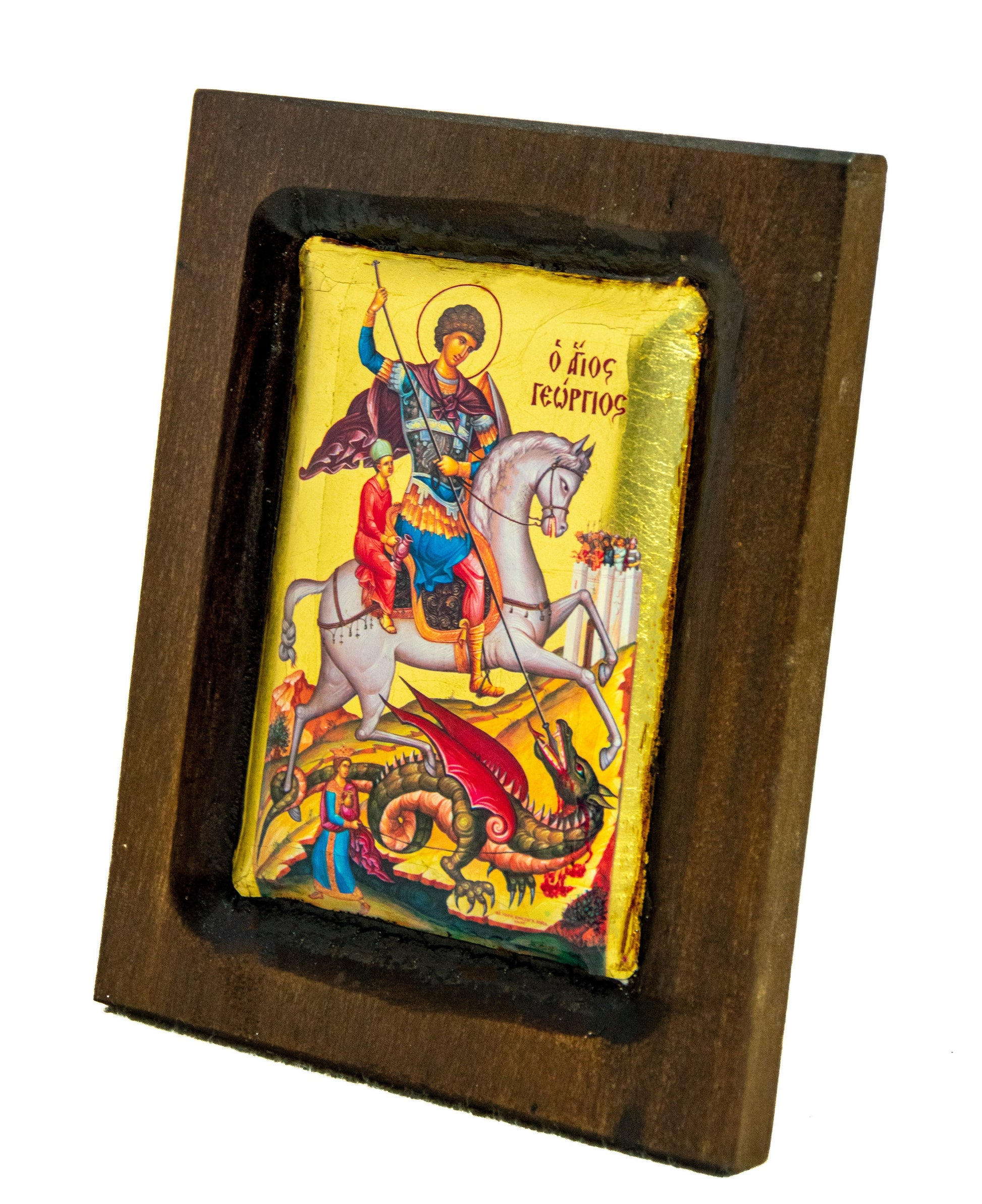 Saint George icon, Handmade Greek Orthodox icon of St George, Byzantine art wall hanging icon wood plaque w/ gold leaf, religious gift TheHolyArt