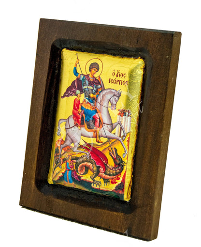 Saint George icon, Handmade Greek Orthodox icon of St George, Byzantine art wall hanging icon wood plaque w/ gold leaf, religious gift - TheHolyArt