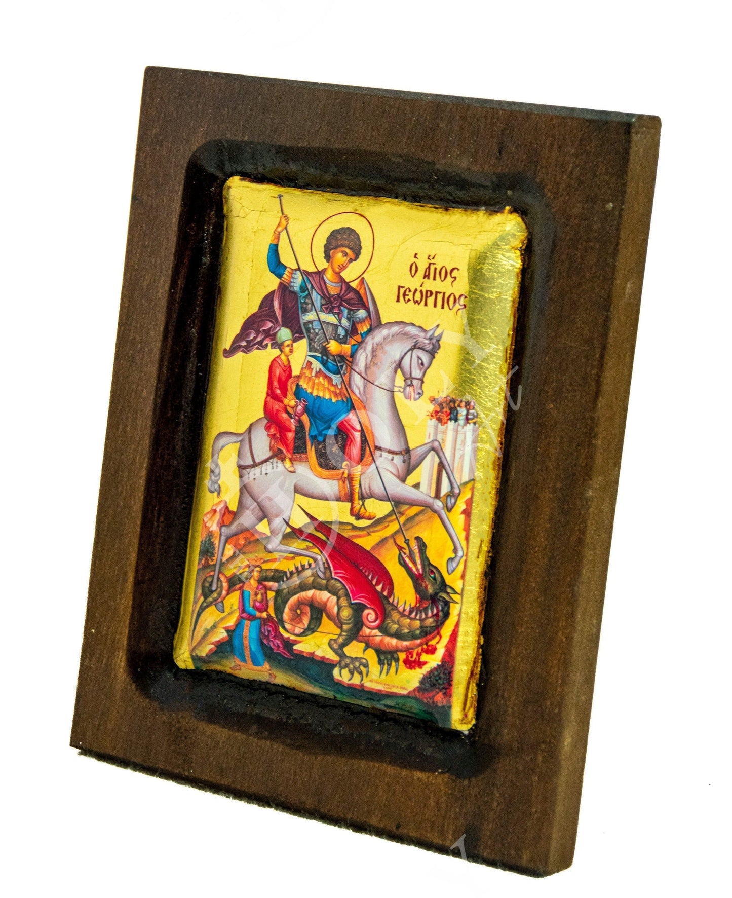 Saint George icon, Handmade Greek Orthodox icon of St George, Byzantine art wall hanging icon wood plaque w/ gold leaf, religious gift TheHolyArt