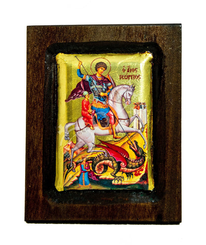 Saint George icon, Handmade Greek Orthodox icon of St George, Byzantine art wall hanging icon wood plaque w/ gold leaf, religious gift - TheHolyArt
