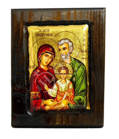 The Holy Family icon Handmade Greek Orthodox icon of the Jesus Christ Virgin Mary & Joseph gold leaf Byzantine art wall hanging wood plaque - TheHolyArt