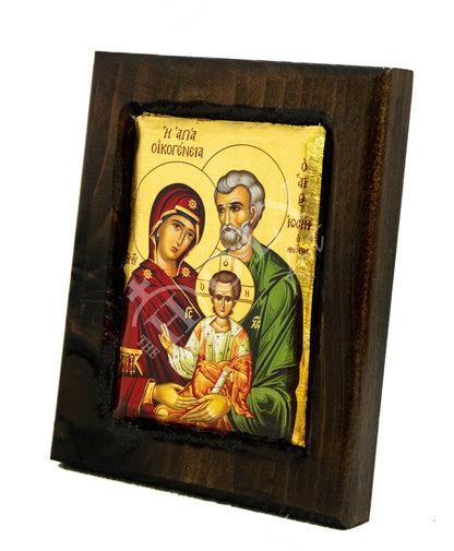 The Holy Family icon Handmade Greek Orthodox icon of the Jesus Christ Virgin Mary & Joseph gold leaf Byzantine art wall hanging wood plaque - TheHolyArt