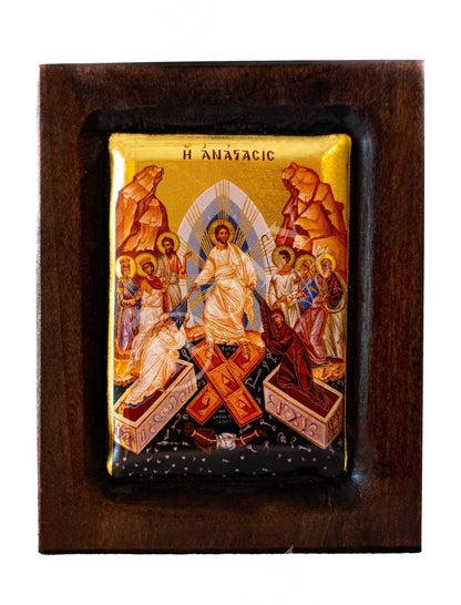 Resurrection Jesus Christ icon, Handmade Greek Orthodox icon w gold leaf, Byzantine art wall hanging of our Lord Anastasis, religious gift - TheHolyArt