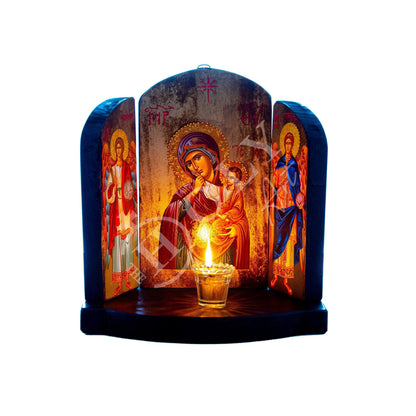 Christian Iconostasis with Virgin Mary Archangel Michael Archangel Gabriel icon, Handmade Mount Athos wooden Altar Orthodox Icon - TheHolyArt