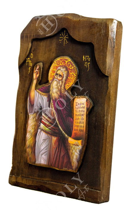 Prophet Elijah icon, Handmade Greek Orthodox icon of Saint Elias, Byzantine art wall hanging on wood plaque icon, religious gift - TheHolyArt
