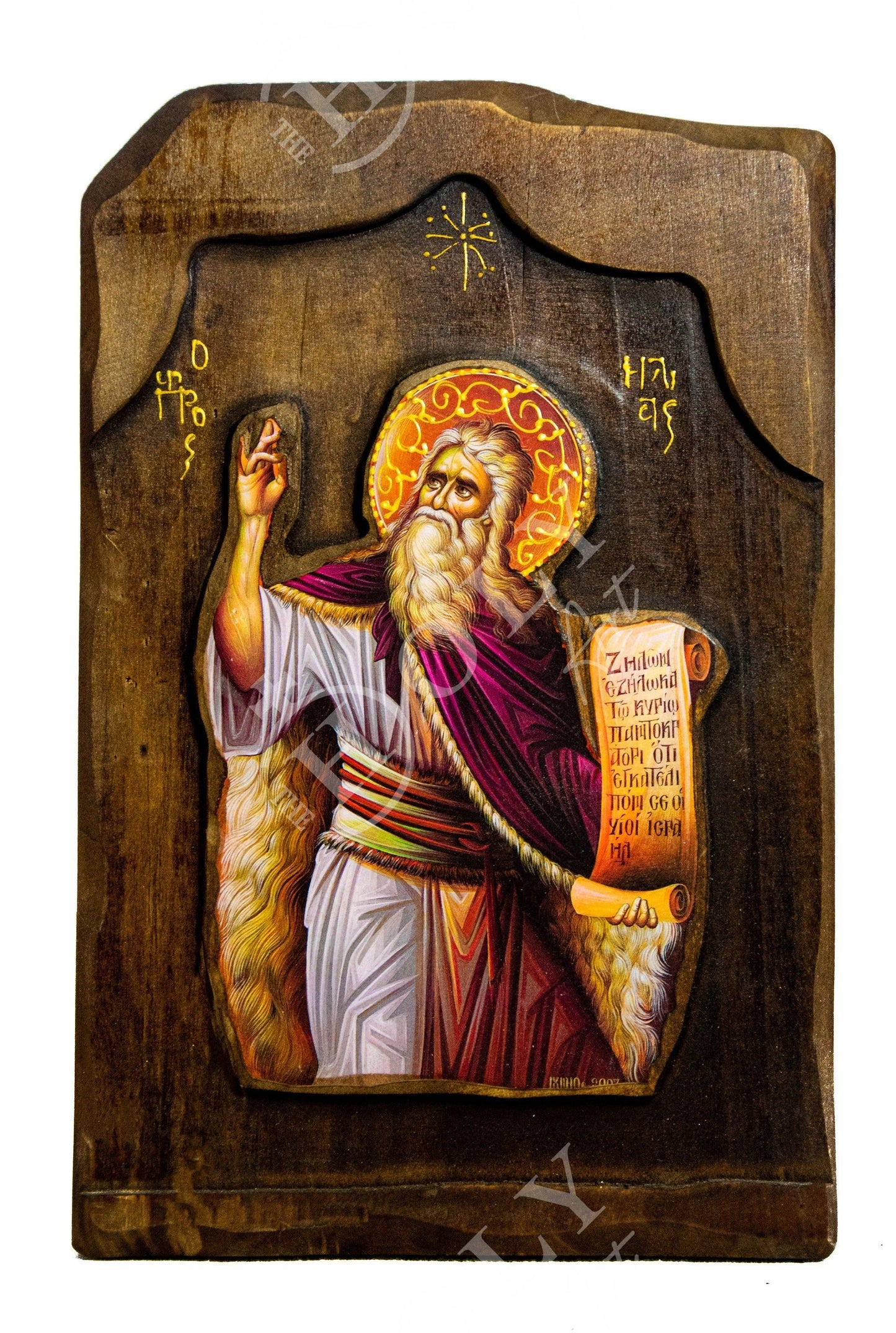 Prophet Elijah icon, Handmade Greek Orthodox icon of Saint Elias, Byzantine art wall hanging on wood plaque icon, religious gift TheHolyArt