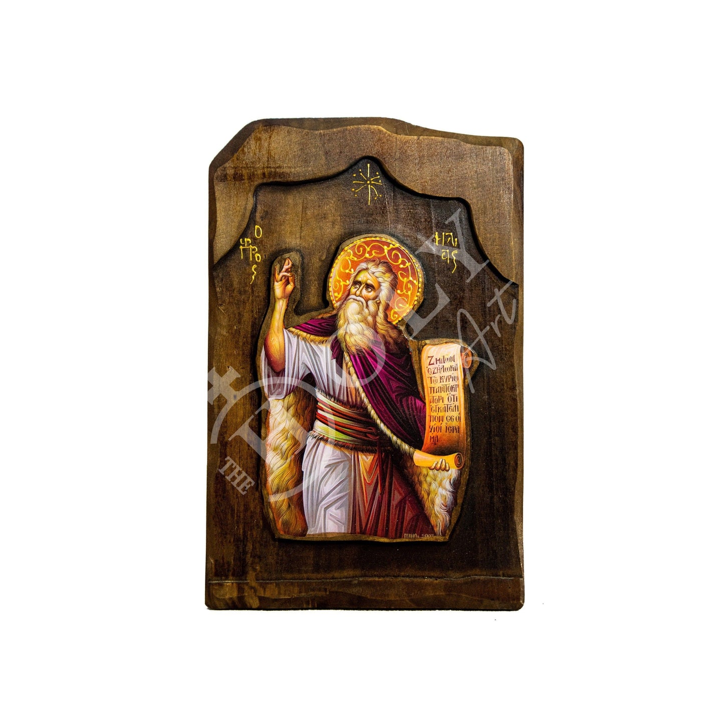 Prophet Elijah icon, Handmade Greek Orthodox icon of Saint Elias, Byzantine art wall hanging on wood plaque icon, religious gift TheHolyArt