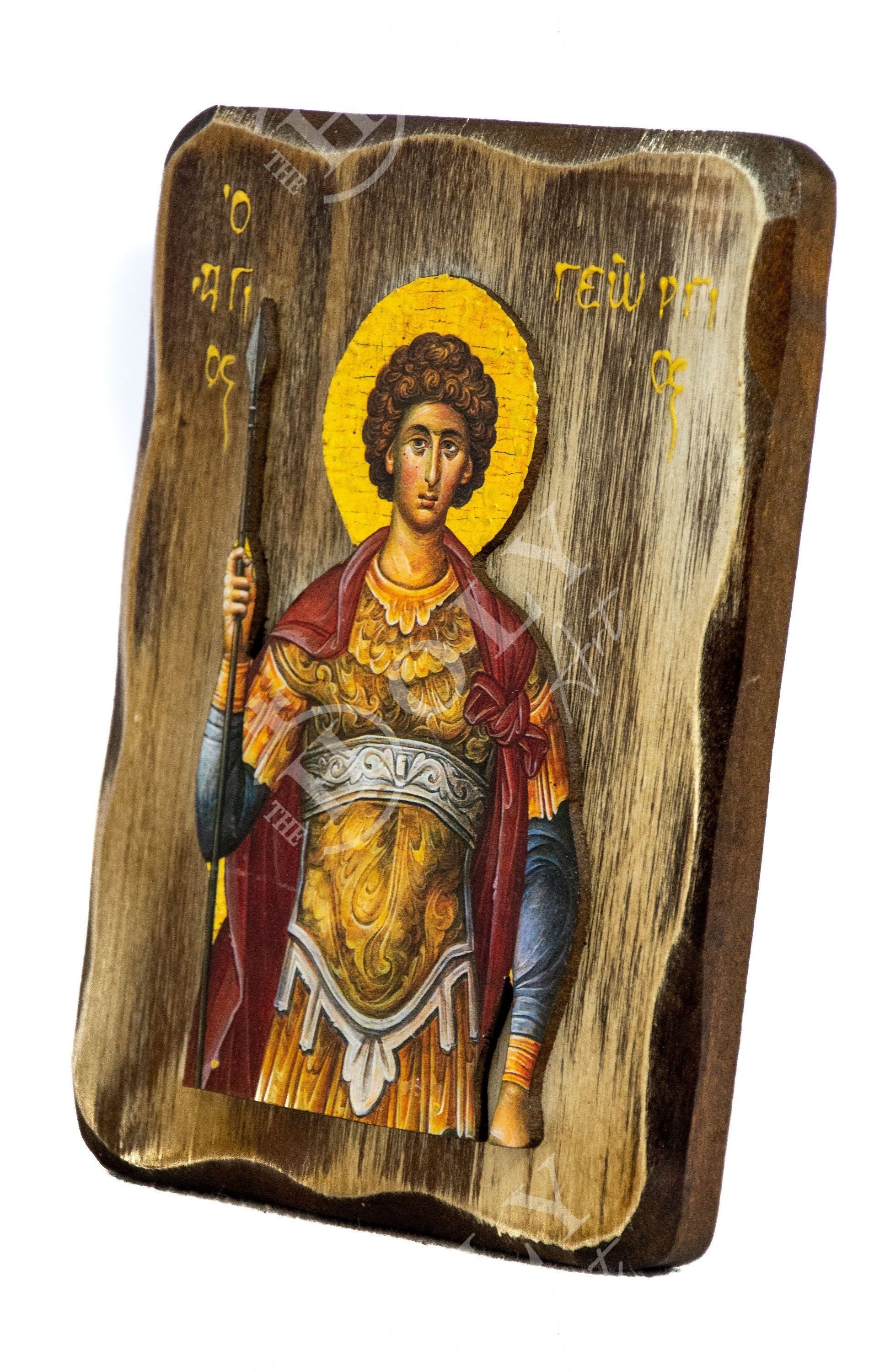 Saint George icon, Handmade Greek Orthodox icon of St George, Byzantine art wall hanging icon on wood plaque Agios Georgios, religious gift TheHolyArt