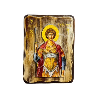 Saint George icon, Handmade Greek Orthodox icon of St George, Byzantine art wall hanging icon on wood plaque Agios Georgios, religious gift - TheHolyArt