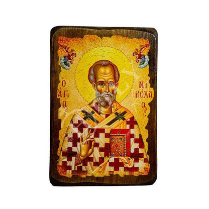 Saint Nicholas icon, Handmade Greek Orthodox icon of St Nick, Byzantine art wall hanging icon on wood plaque Agios Nikolaos, religious gift - TheHolyArt