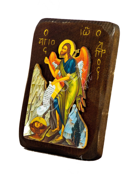 Saint John icon, Handmade Greek Orthodox icon of St John Baptist, Byzantine art wall hanging of the Forerunner wood plaque, religious decor - TheHolyArt