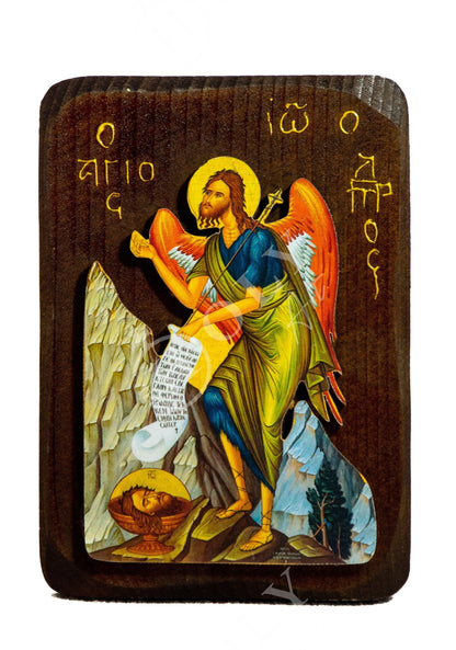 Saint John icon, Handmade Greek Orthodox icon of St John Baptist, Byzantine art wall hanging of the Forerunner wood plaque, religious decor - TheHolyArt
