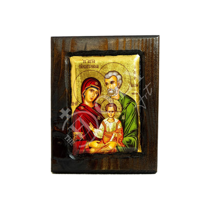 The Holy Family icon Handmade Greek Orthodox icon of the Jesus Christ Virgin Mary & Joseph gold leaf Byzantine art wall hanging wood plaque - TheHolyArt