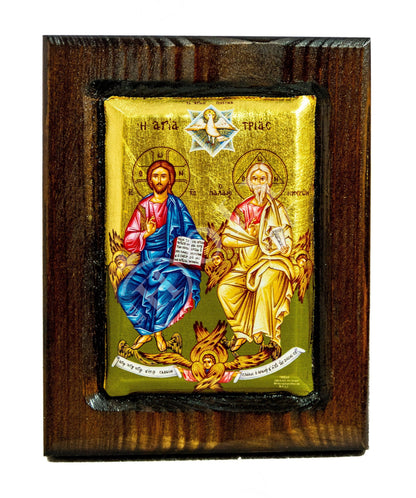 The Holy Trinity icon, Jesus Christ Handmade Greek Orthodox icon, Byzantine art wall hanging on wood plaque w/ gold leaf, religious gift - TheHolyArt