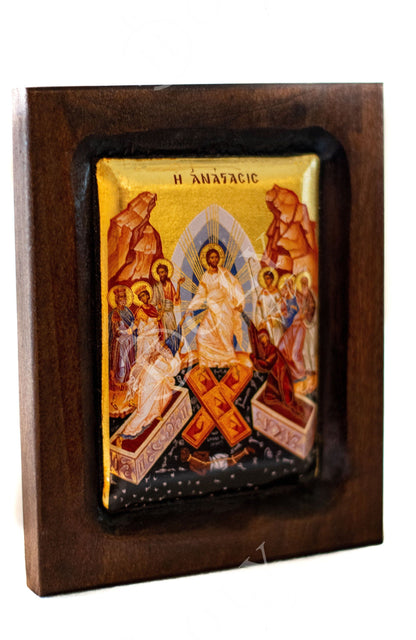 Resurrection Jesus Christ icon, Handmade Greek Orthodox icon w gold leaf, Byzantine art wall hanging of our Lord Anastasis, religious gift - TheHolyArt