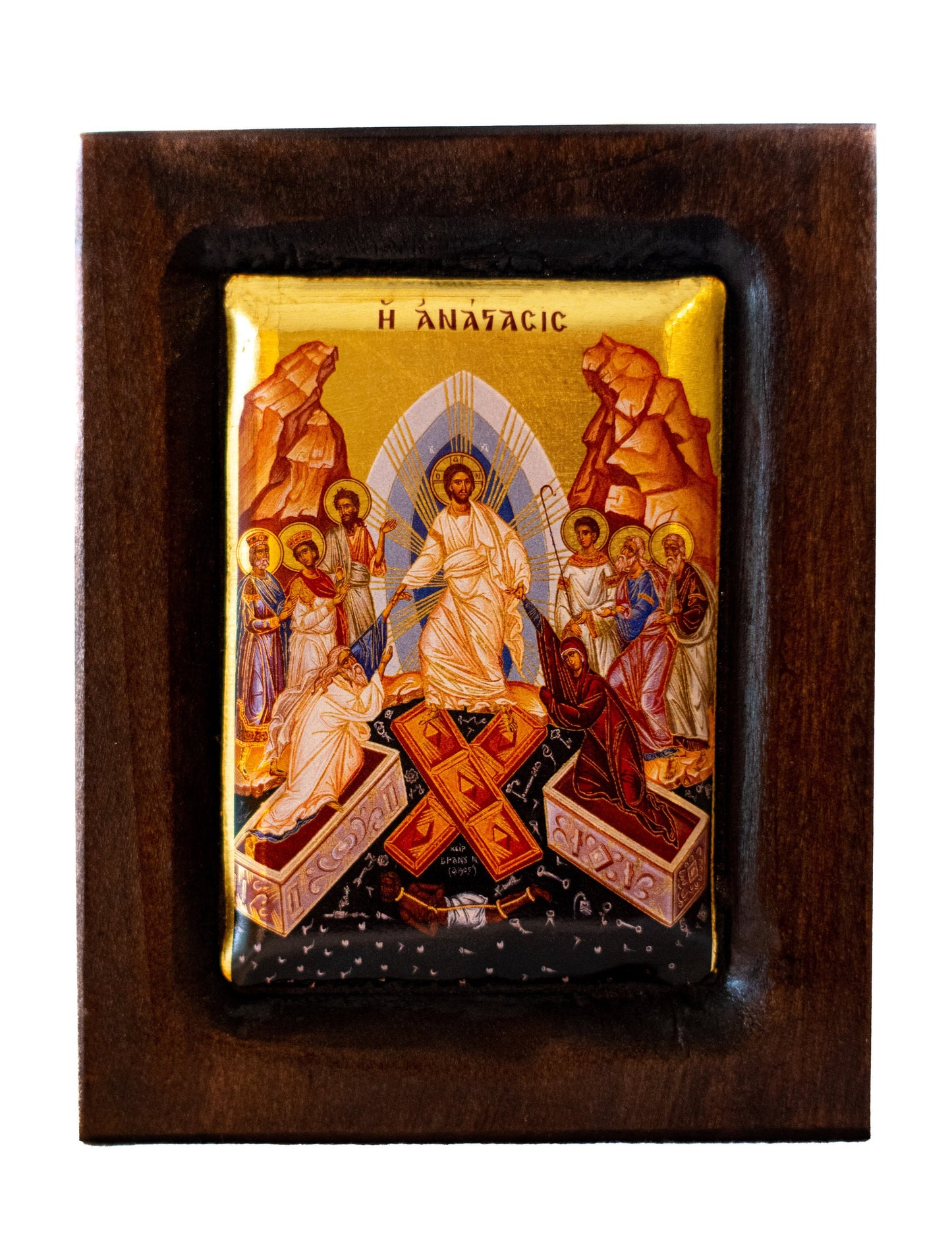 Resurrection Jesus Christ icon, Handmade Greek Orthodox icon w gold leaf, Byzantine art wall hanging of our Lord Anastasis, religious gift TheHolyArt