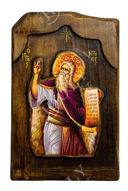 Prophet Elijah icon, Handmade Greek Orthodox icon of Saint Elias, Byzantine art wall hanging on wood plaque icon, religious gift - TheHolyArt
