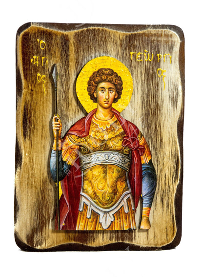 Saint George icon, Handmade Greek Orthodox icon of St George, Byzantine art wall hanging icon on wood plaque Agios Georgios, religious gift - TheHolyArt