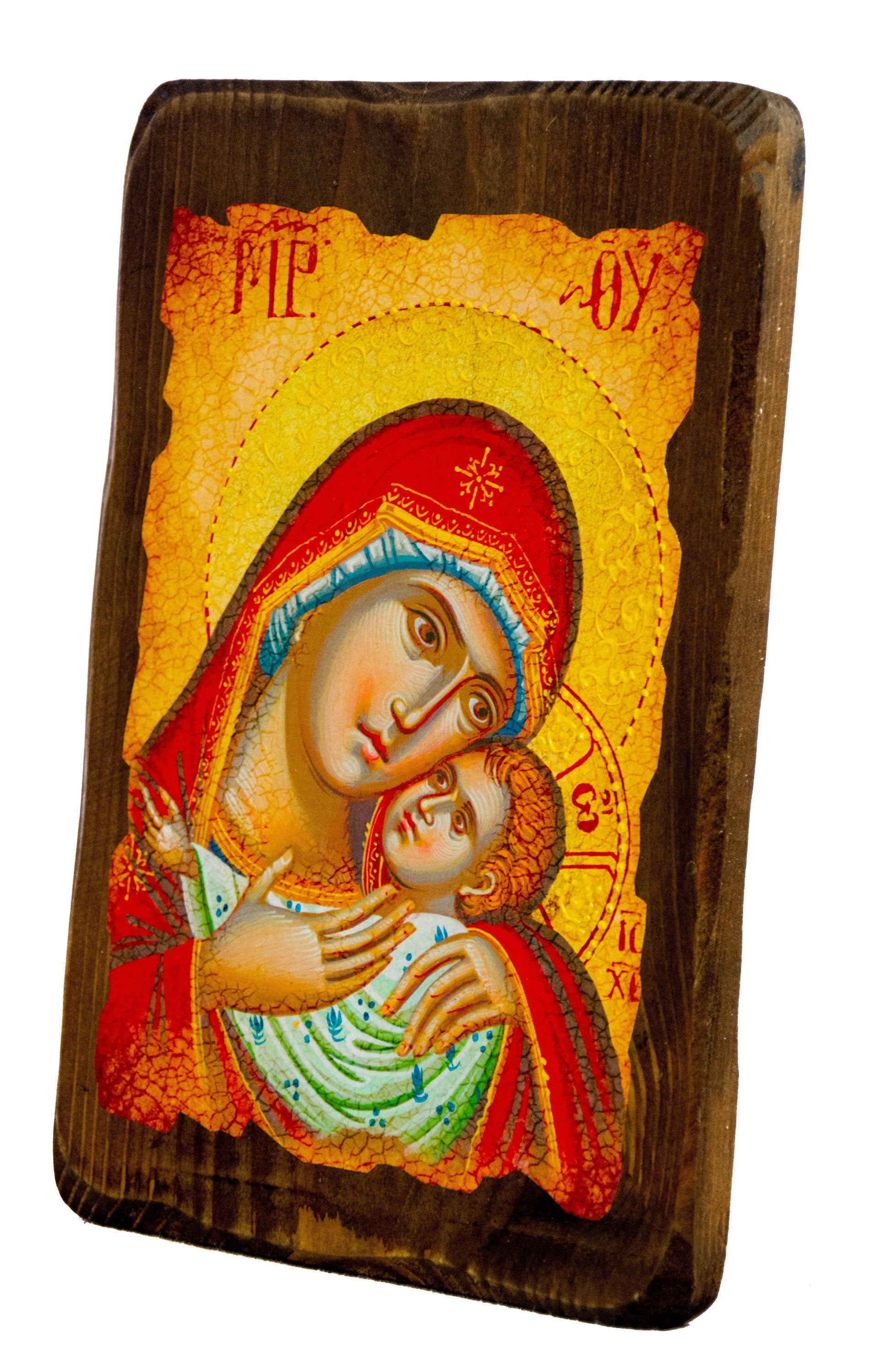 Virgin Mary icon Panagia Glykophilousa, Handmade Greek Orthodox Icon, Mother of God Byzantine art of Theotokos wall hanging wood plaque TheHolyArt