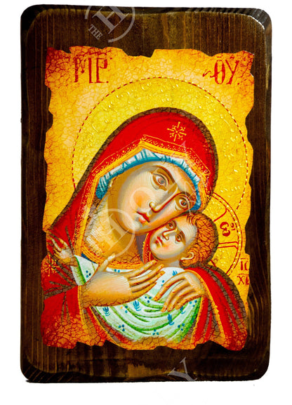 Virgin Mary icon Panagia Glykophilousa, Handmade Greek Orthodox Icon, Mother of God Byzantine art of Theotokos wall hanging wood plaque - TheHolyArt