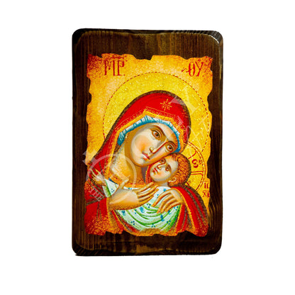 Virgin Mary icon Panagia Glykophilousa, Handmade Greek Orthodox Icon, Mother of God Byzantine art of Theotokos wall hanging wood plaque - TheHolyArt