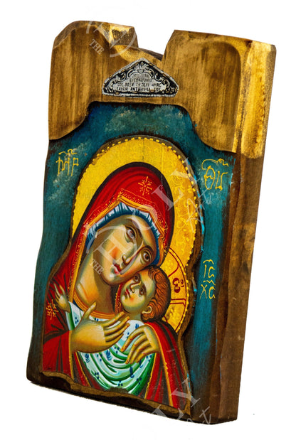 Virgin Mary icon Panagia Glykophilousa, Handmade Greek Orthodox icon of Theotokos Byzantine art wall hanging wood plaque icon religious gift - TheHolyArt