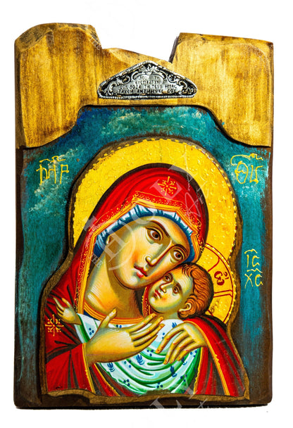 Virgin Mary icon Panagia Glykophilousa, Handmade Greek Orthodox icon of Theotokos Byzantine art wall hanging wood plaque icon religious gift - TheHolyArt