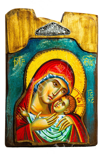 Virgin Mary icon Panagia Glykophilousa, Handmade Greek Orthodox icon of Theotokos Byzantine art wall hanging wood plaque icon religious gift - TheHolyArt