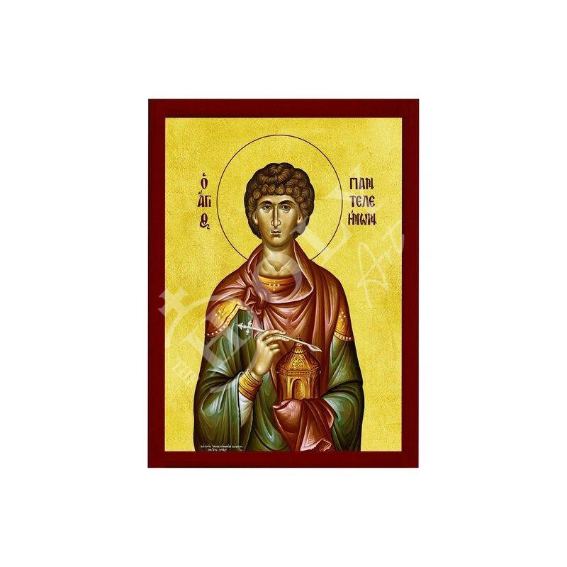 Saint Panteleimon icon, Greek Handmade Orthodox icon of Saint Pantaleon, Byzantine art wall hanging of San Pantaleone, religious gift decor TheHolyArt