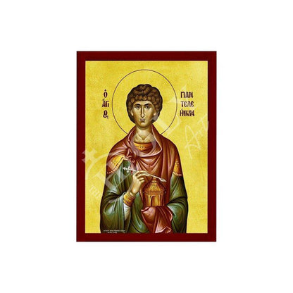 Saint Panteleimon icon, Greek Handmade Orthodox icon of Saint Pantaleon, Byzantine art wall hanging of San Pantaleone, religious gift decor - TheHolyArt