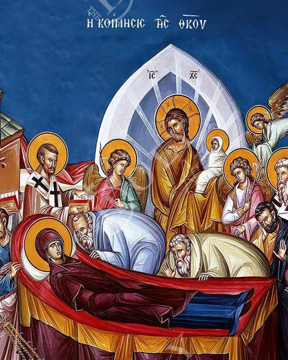 Dormition of Virgin Mary icon, Handmade Greek Orthodox Icon of Theotokos Assumption, Mother of God Byzantine art wall hanging plaque icon (2) - TheHolyArt