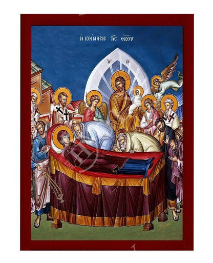 Dormition of Virgin Mary icon, Handmade Greek Orthodox Icon of Theotokos Assumption, Mother of God Byzantine art wall hanging plaque icon (2) - TheHolyArt