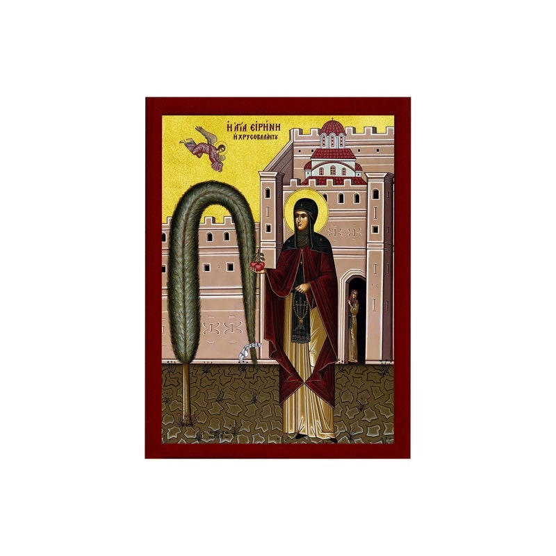 Saint Irene Chrysovalantou icon, Handmade Greek Orthodox icon of St Irene, Byzantine art wall hanging on wood plaque, religious decor gift TheHolyArt