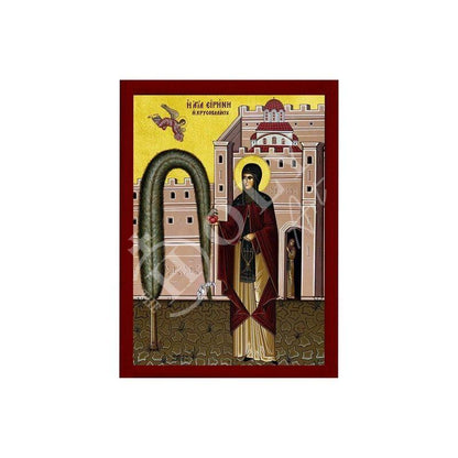 Saint Irene Chrysovalantou icon, Handmade Greek Orthodox icon of St Irene, Byzantine art wall hanging on wood plaque, religious decor gift - TheHolyArt