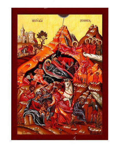 Nativity of Jesus Christ icon, Handmade Greek Orthodox icon, Byzantine art wall hanging wood plaque of the Birth our Lord, religious decor (3) - TheHolyArt
