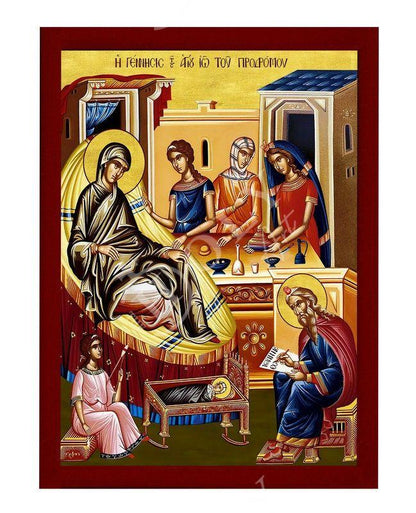 Nativity of Saint John Baptist icon Handmade Greek Orthodox icon Byzantine art wall hanging wood plaque of the Birth St John religious decor - TheHolyArt